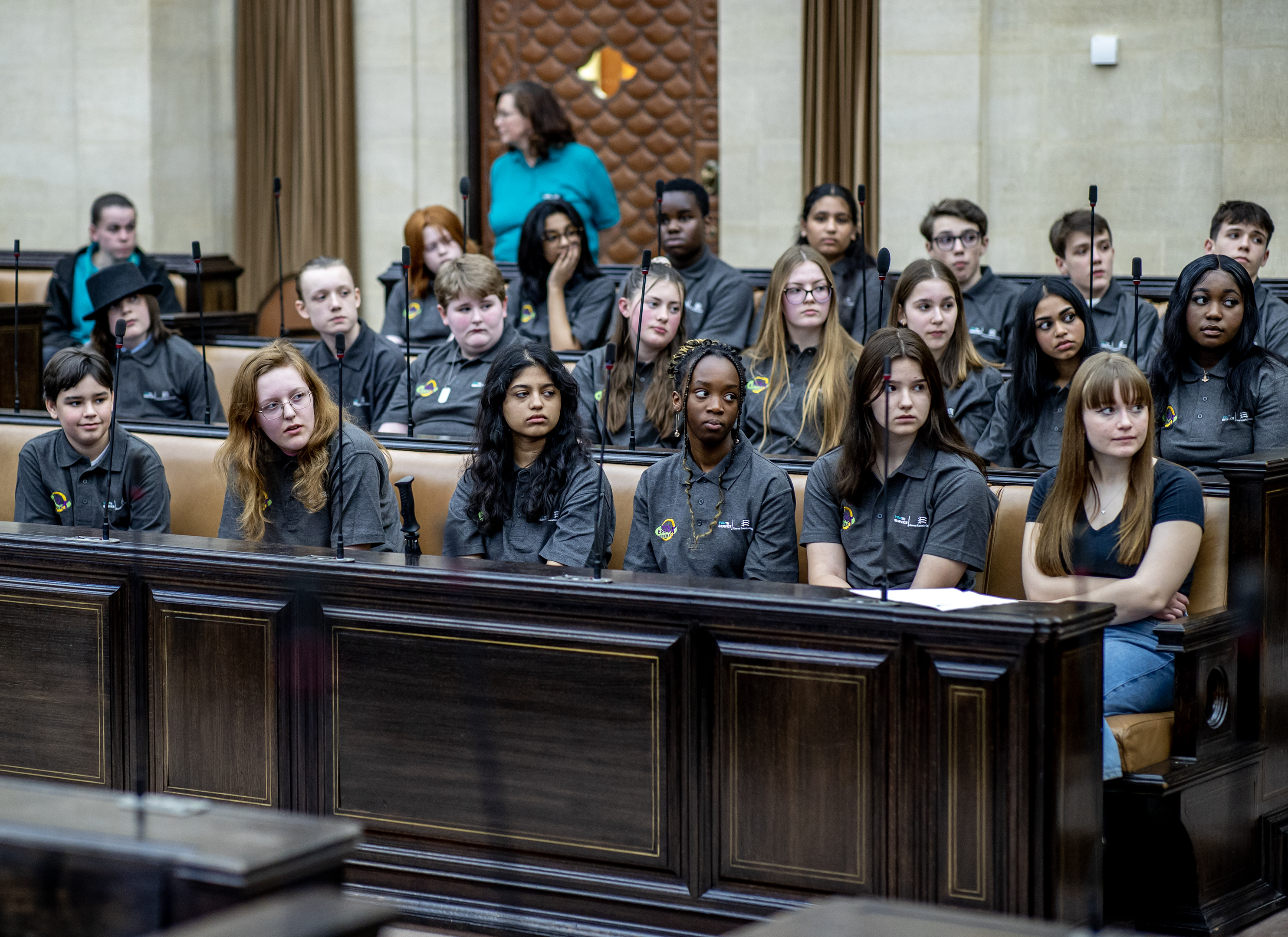 A group of Young Essex Assembly members sitting in the Council chamber