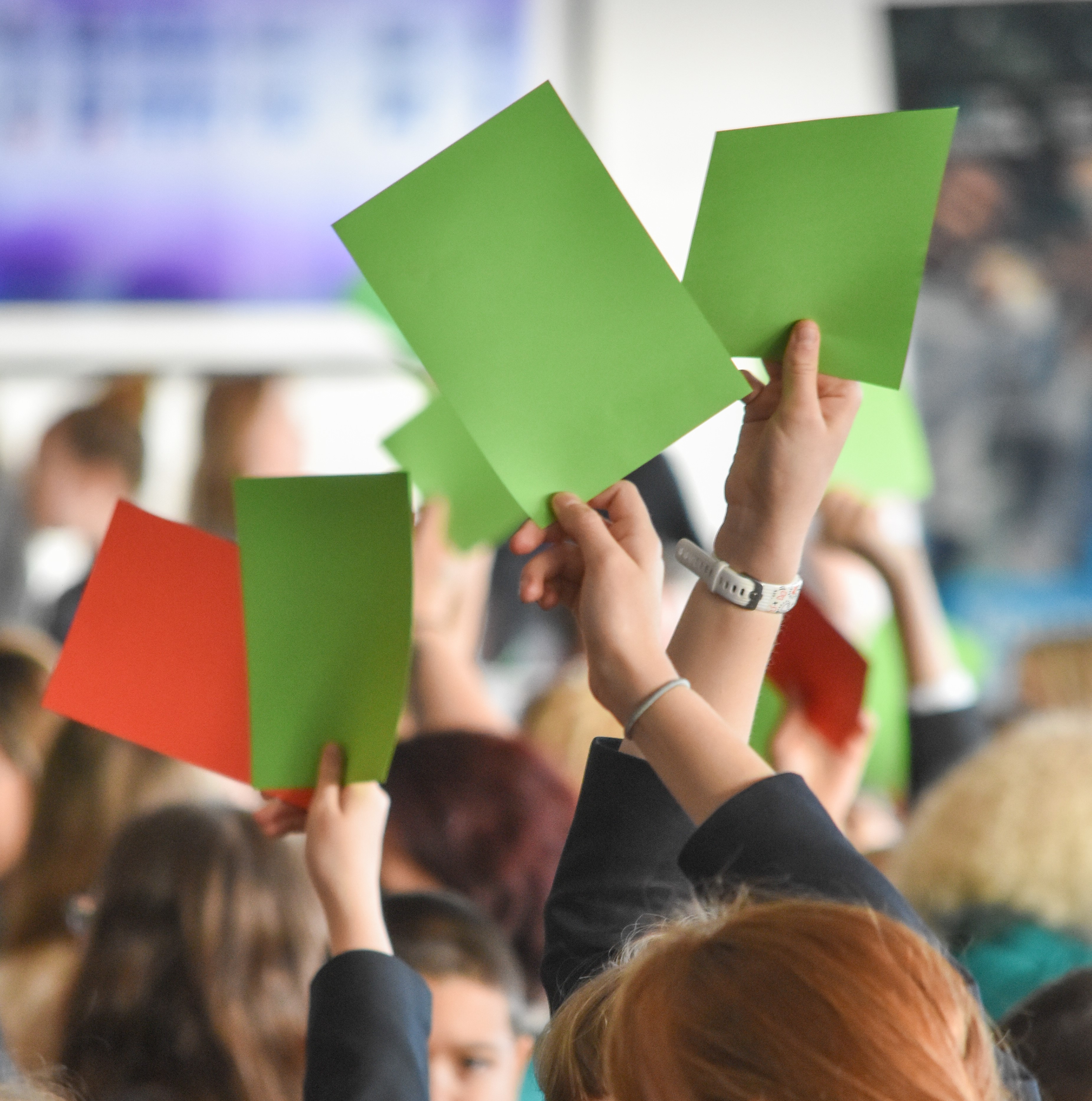 Children holding voting cards